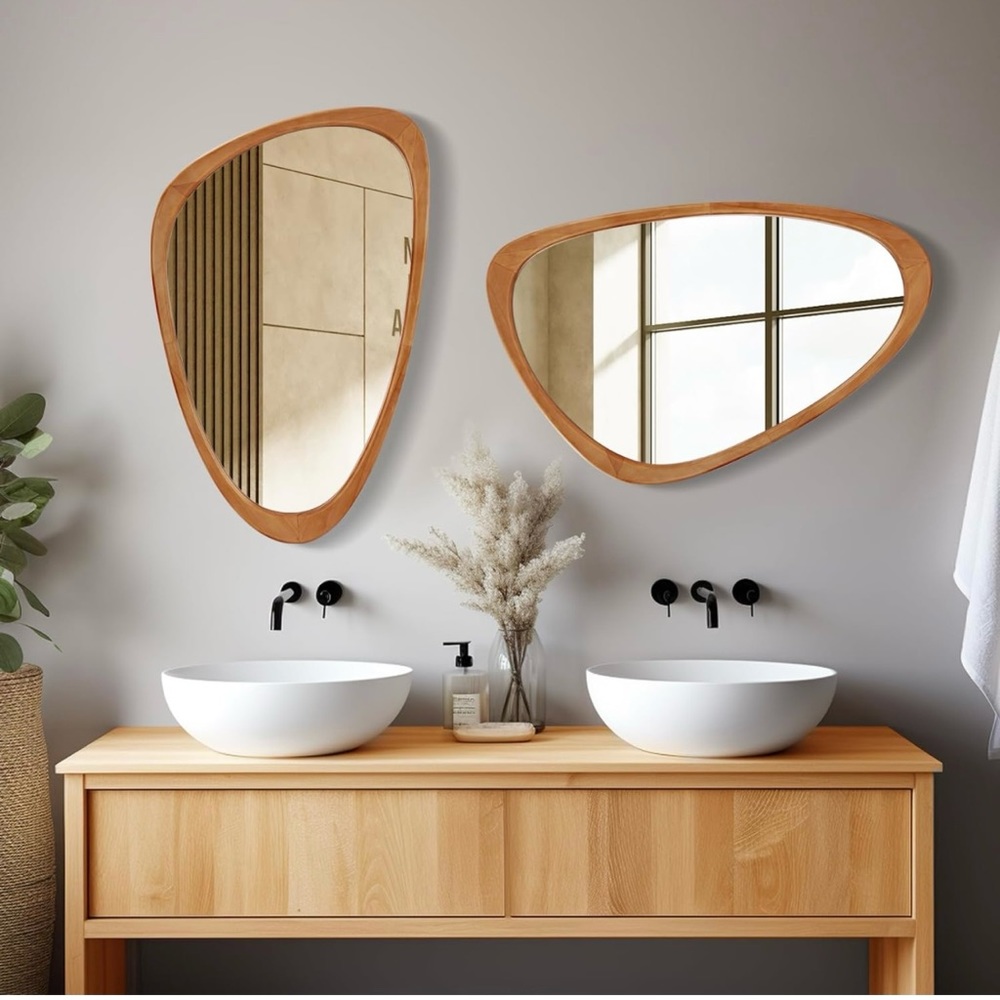 NEW West Elm Large Wood Frame Asymmetrical Wall Hanging Abstract Mirror 20 x 30 - Picture 5 of 12